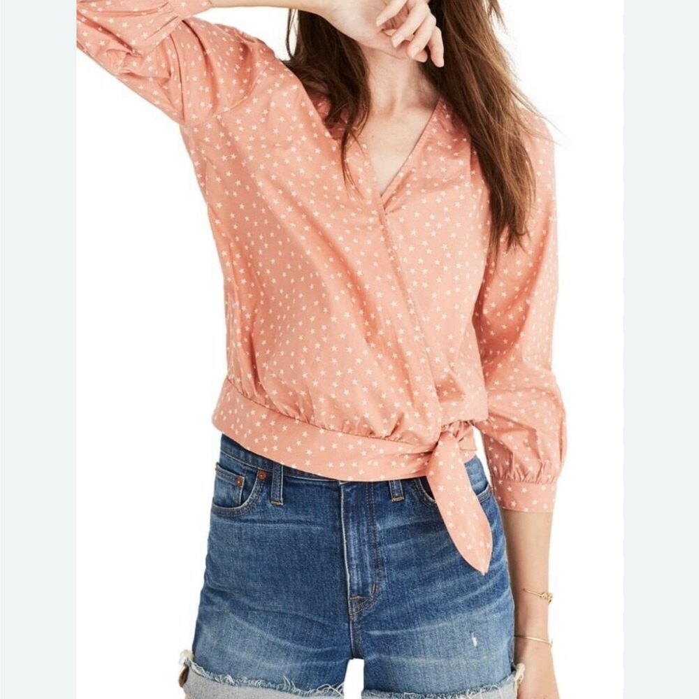 Madewell Pink Star Scatter Wrap Blouse